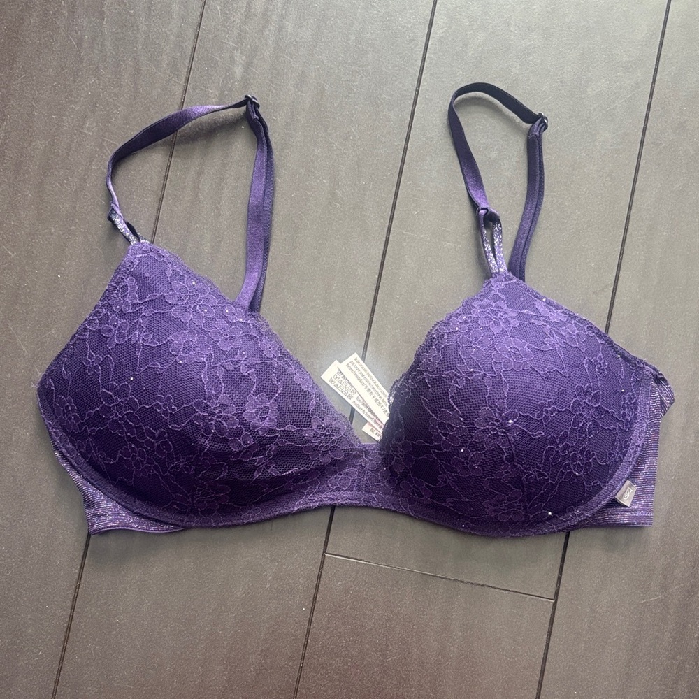 Victoria's Secret Rich Purple Padded No Wire Lace Bra 34B